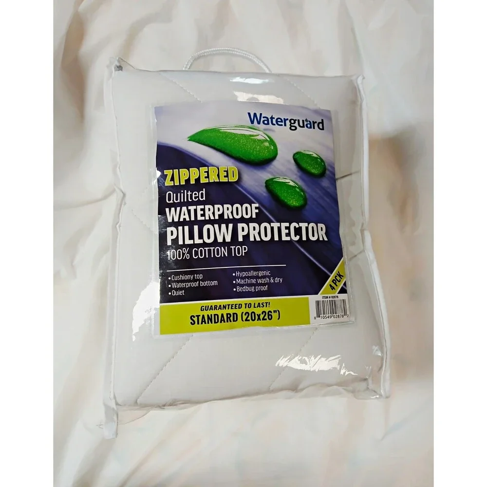 Waterguard Standard Pillow Protectors 4 Pack Zip Waterproof Hypoallergenic